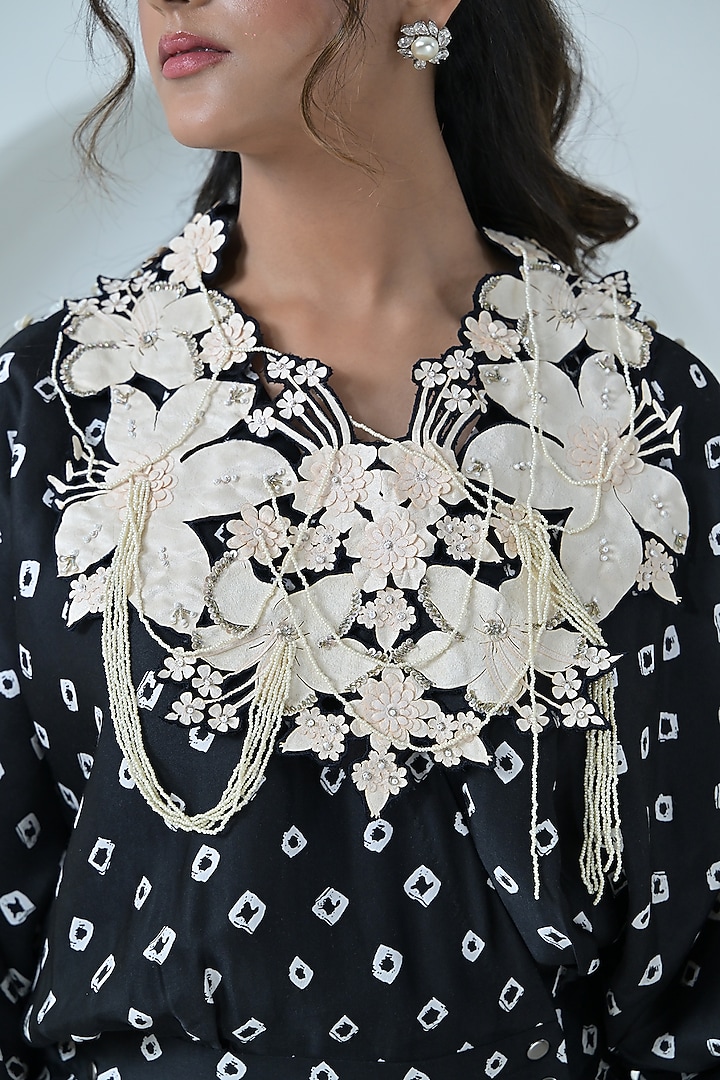 Black & White Modal Satin Digital Printed Draped Vacation Dress by Ruchika and Mallika Pretwear at Pernia's Pop Up Shop