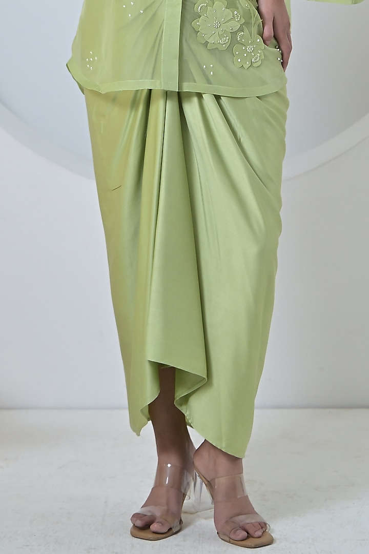 Lime Green Organza & Shantoon Hand Embroidered Knot Skirt Set by Ruchika and Mallika Pretwear at Pernia's Pop Up Shop