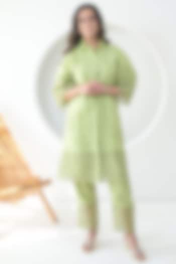 Lime Green Organza Floral Embroidered Tunic Set by Ruchika and Mallika Pretwear at Pernia's Pop Up Shop