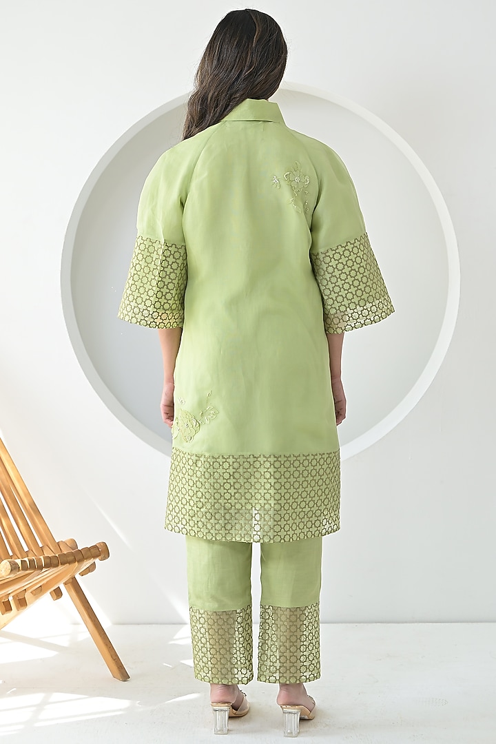 Lime Green Organza Floral Embroidered Tunic Set by Ruchika and Mallika Pretwear at Pernia's Pop Up Shop