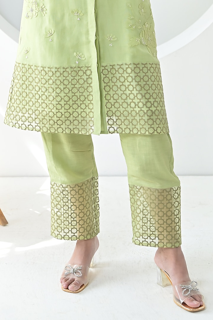 Lime Green Organza Floral Embroidered Tunic Set by Ruchika and Mallika Pretwear at Pernia's Pop Up Shop