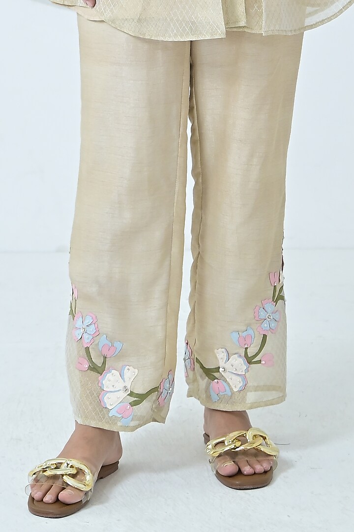 Golden Beige Organza & Bemberg Silk Floral Embroidered Tunic Set by Ruchika and Mallika Pretwear at Pernia's Pop Up Shop