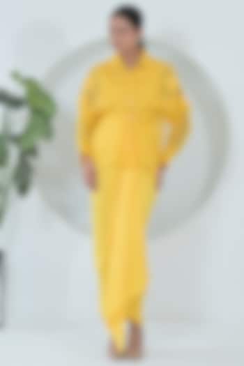 Sun Yellow Organza & Modal Satin Pleated Skirt Set by Ruchika and Mallika Pretwear at Pernia's Pop Up Shop