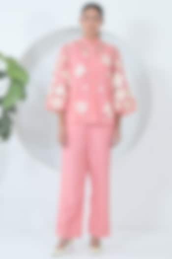 Blush Pink Organza & Linen Co-Ord Set by Ruchika and Mallika Pretwear at Pernia's Pop Up Shop