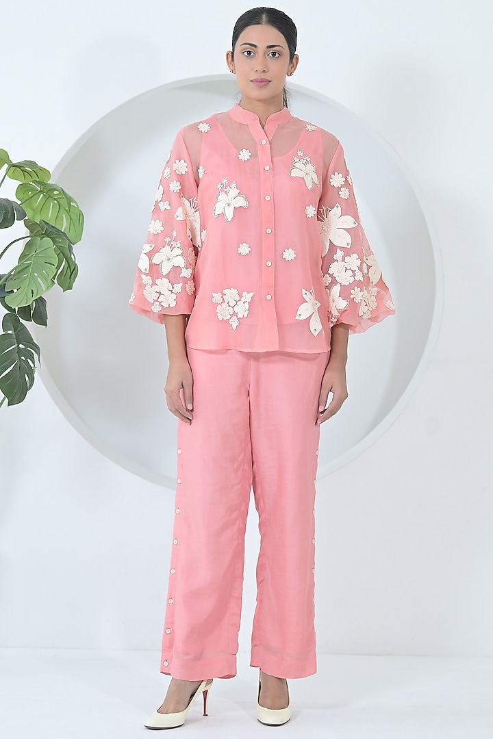 Blush Pink Organza & Linen Co-Ord Set by Ruchika and Mallika Pretwear at Pernia's Pop Up Shop