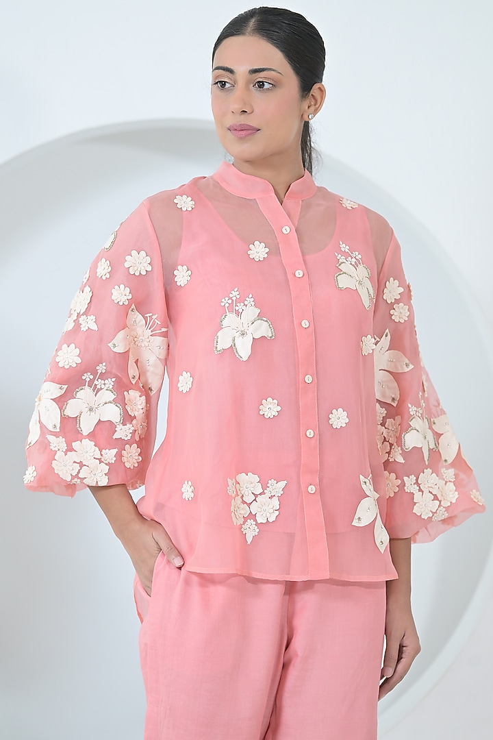 Blush Pink Organza & Linen Co-Ord Set by Ruchika and Mallika Pretwear at Pernia's Pop Up Shop