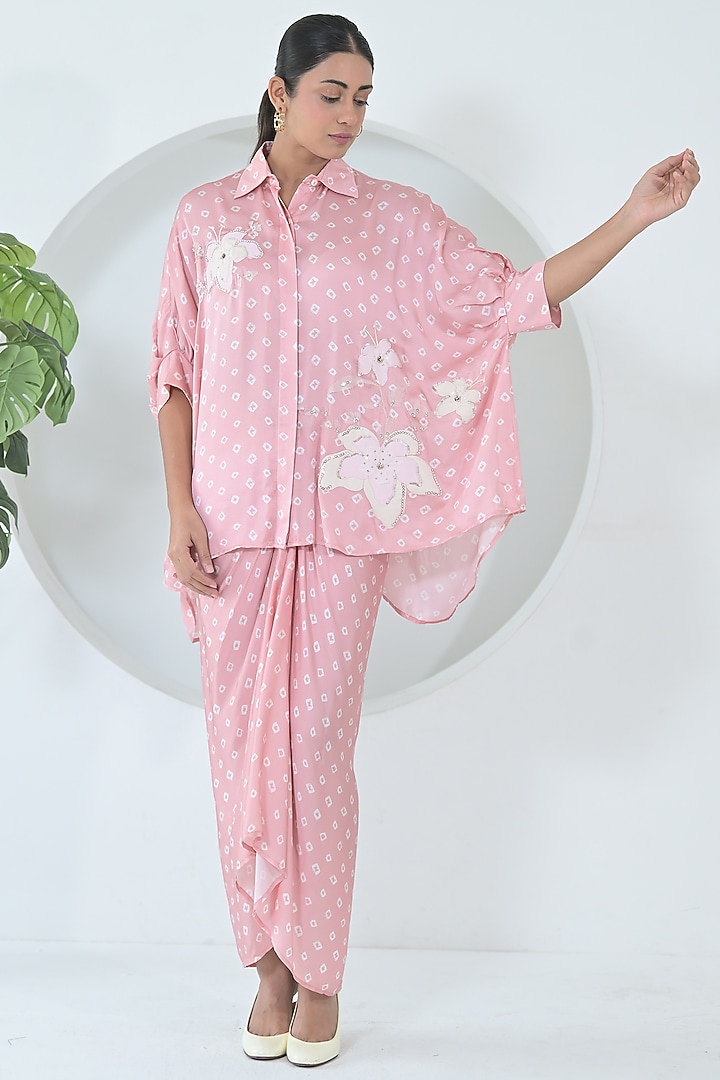 Powder Pink Modal Satin Skirt Set by Ruchika and Mallika Pretwear at Pernia's Pop Up Shop