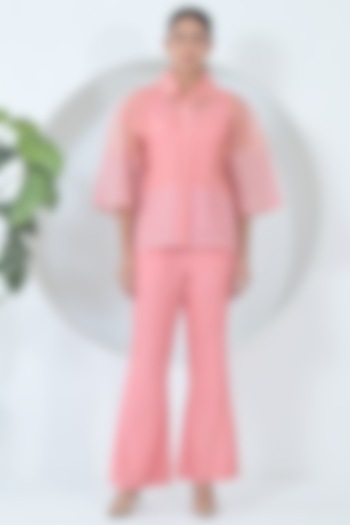 Blush Pink Organza & Shantoon Hand Embroidered Co-Ord Set by Ruchika and Mallika Pretwear at Pernia's Pop Up Shop
