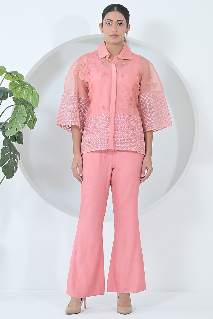 Blush Pink Organza & Shantoon Hand Embroidered Co-Ord Set by Ruchika and Mallika Pretwear at Pernia's Pop Up Shop