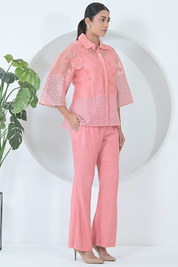 Blush Pink Organza & Shantoon Hand Embroidered Co-Ord Set by Ruchika and Mallika Pretwear at Pernia's Pop Up Shop