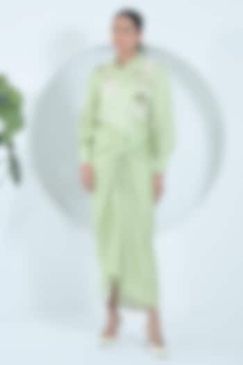Lime Green Modal Satin Draped Skirt Set by Ruchika and Mallika Pretwear at Pernia's Pop Up Shop