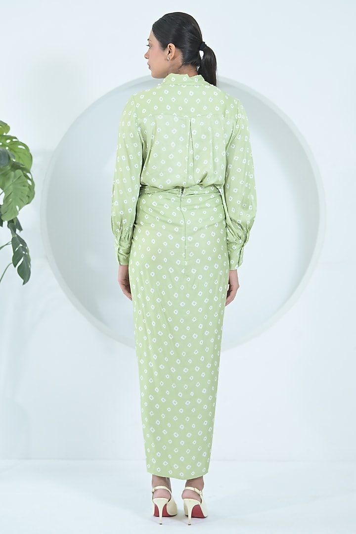Lime Green Modal Satin Draped Skirt Set by Ruchika and Mallika Pretwear at Pernia's Pop Up Shop