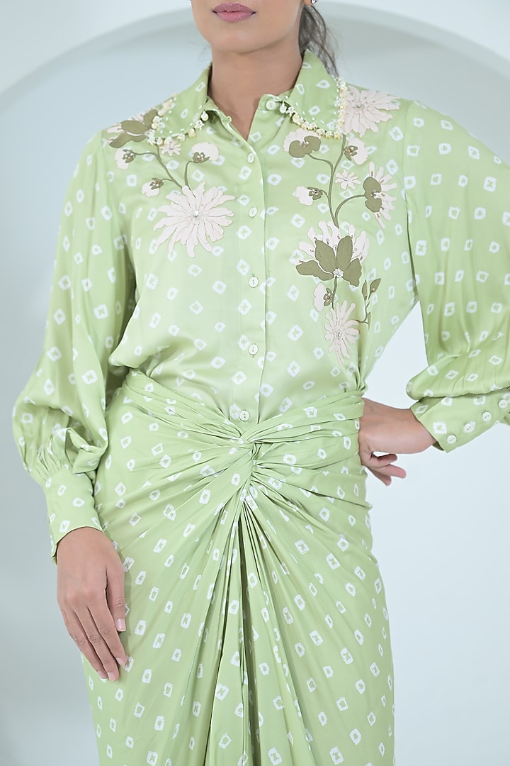 Lime Green Modal Satin Draped Skirt Set by Ruchika and Mallika Pretwear at Pernia's Pop Up Shop