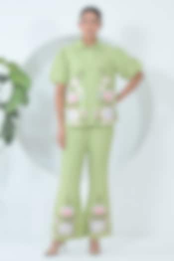 Lime Green Linen Floral Embroidered Co-Ord Set by Ruchika and Mallika Pretwear at Pernia's Pop Up Shop