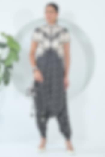 Black & White Modal Satin Printed Jumpsuit by Ruchika and Mallika Pretwear at Pernia's Pop Up Shop