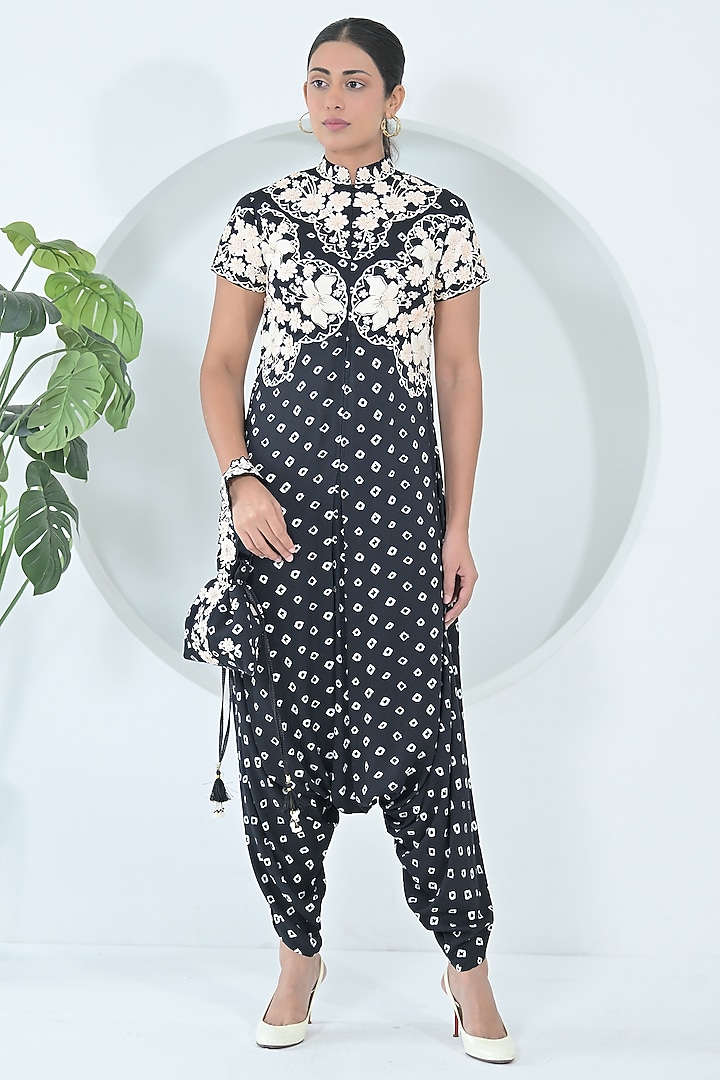 Black & White Modal Satin Printed Jumpsuit by Ruchika and Mallika Pretwear at Pernia's Pop Up Shop