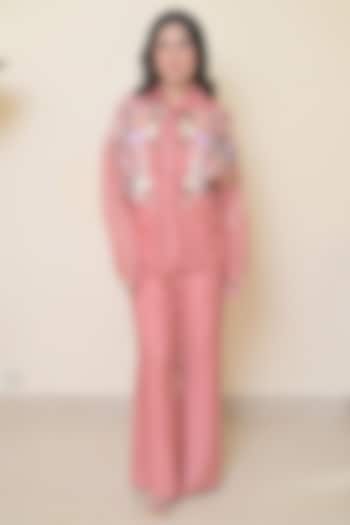 Blush Pink Organza Applique Work Co-Ord Set by Ruchika and Mallika Pretwear at Pernia's Pop Up Shop