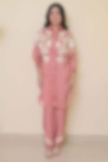 Blush Pink Organza Applique Work Tunic Set by Ruchika and Mallika Pretwear at Pernia's Pop Up Shop