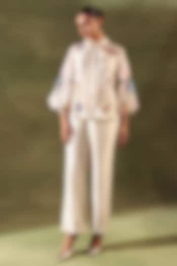 Beige Tissue Organza Applique Work Co-Ord Set by Ruchika and Mallika Pretwear at Pernia's Pop Up Shop
