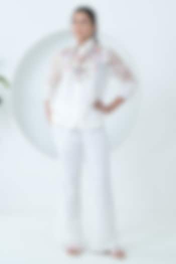 White Organza Applique Work Co-Ord Set by Ruchika and Mallika Pretwear at Pernia's Pop Up Shop