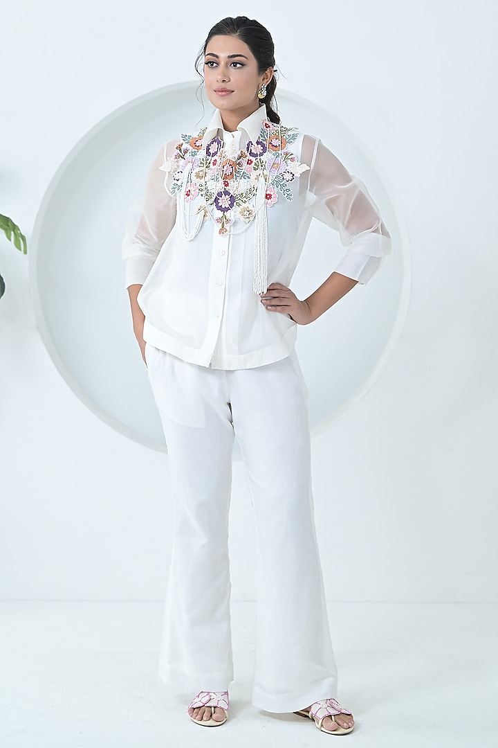 White Organza Applique Work Co-Ord Set by Ruchika and Mallika Pretwear at Pernia's Pop Up Shop