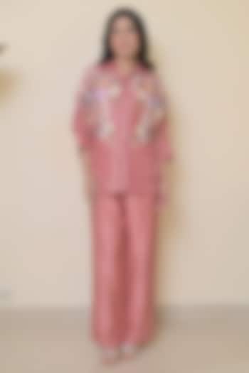 Blush Pink Tissue Organza Applique Work Co-Ord Set by Ruchika and Mallika Pretwear at Pernia's Pop Up Shop