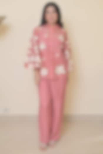 Blush Pink Organza Applique Work Co-Ord Set by Ruchika and Mallika Pretwear at Pernia's Pop Up Shop