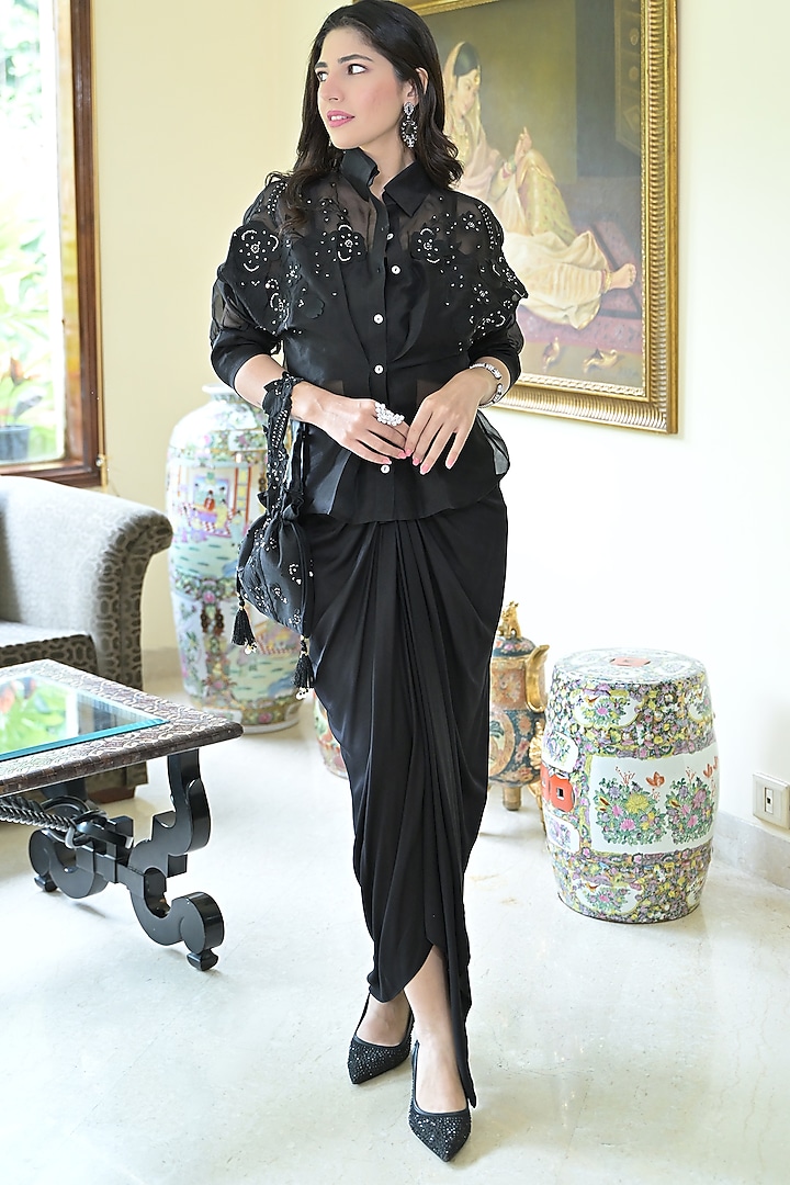 Black Organza Skirt Set by Ruchika and Mallika Pretwear at Pernia's Pop Up Shop