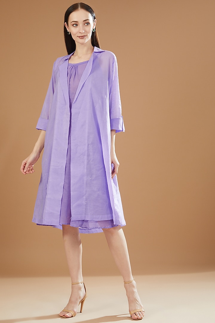Purple Chanderi Cotton Jacket Dress by SAMAK BY MARZIAMEHDI