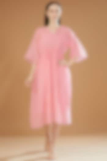 Pink Chanderi Cotton Embroidered Dress by SAMAK BY MARZIAMEHDI