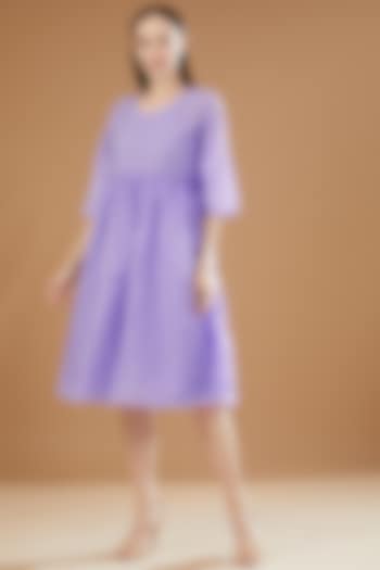 Purple Chanderi Cotton Embroidered Tunic Dress by SAMAK BY MARZIAMEHDI