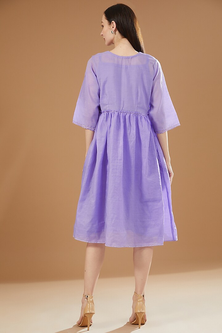 Purple Chanderi Cotton Embroidered Tunic Summer Dress by SAMAK BY MARZIAMEHDI at Pernia's Pop Up Shop