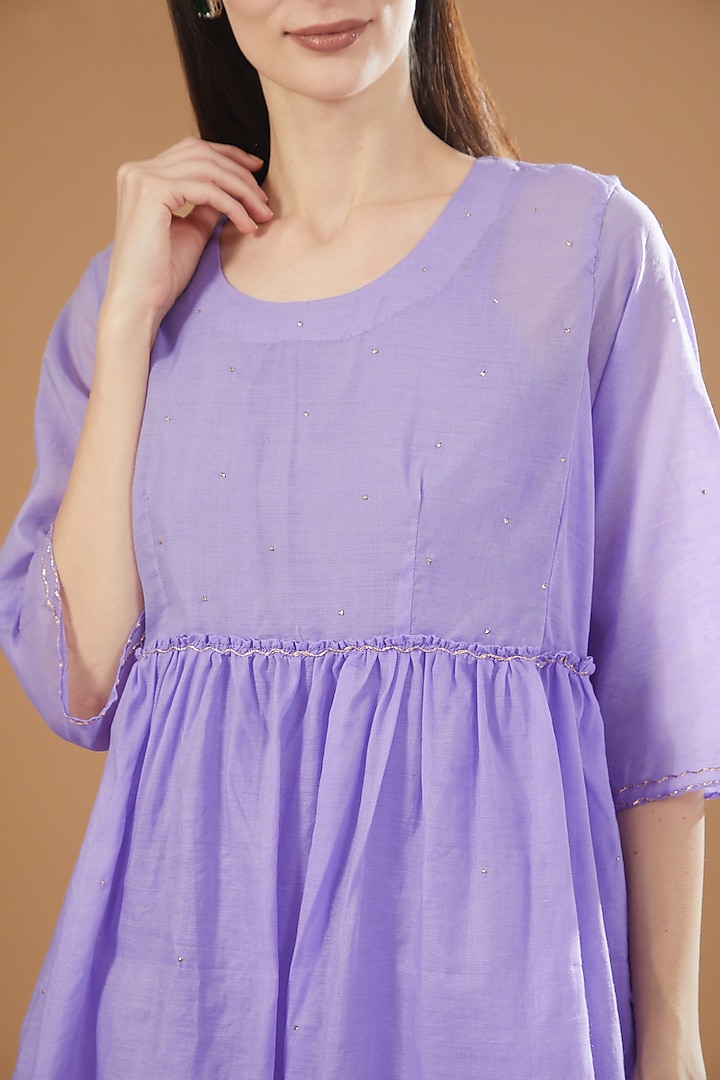Purple Chanderi Cotton Embroidered Tunic Summer Dress by SAMAK BY MARZIAMEHDI at Pernia's Pop Up Shop