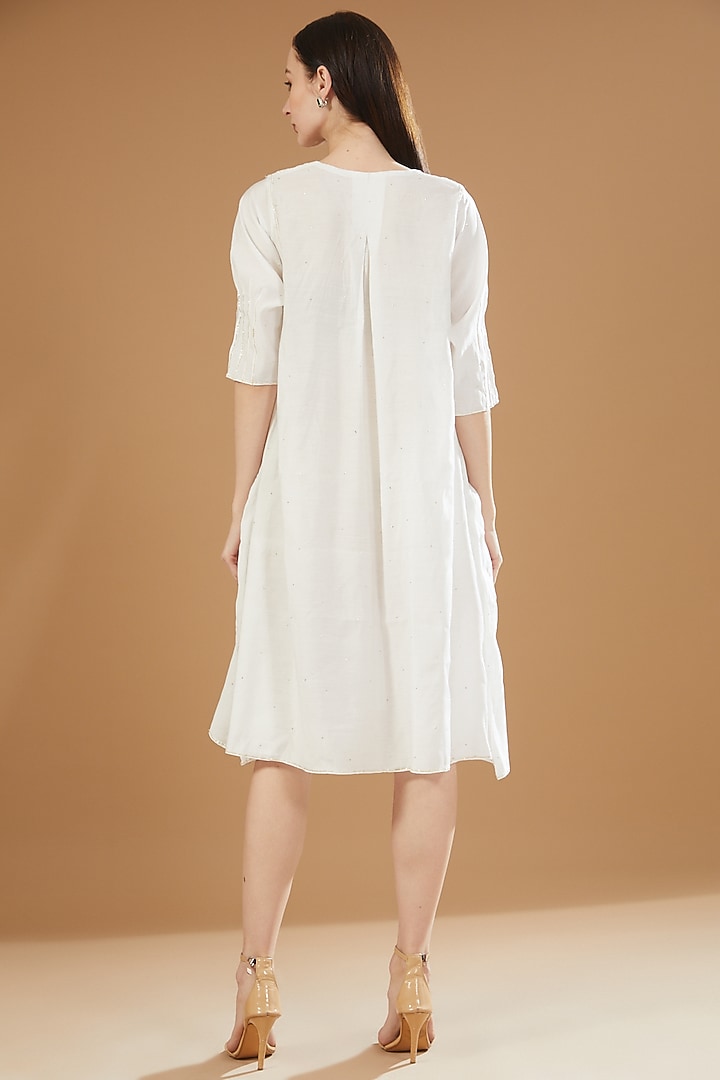 White Chanderi Cotton Embroidered Tunic Summer Dress by SAMAK BY MARZIAMEHDI at Pernia's Pop Up Shop
