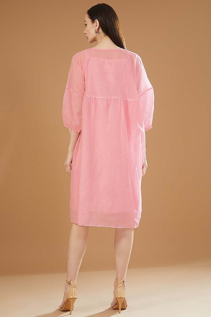Pink Chanderi Cotton Embroidered Tunic by SAMAK BY MARZIAMEHDI at Pernia's Pop Up Shop