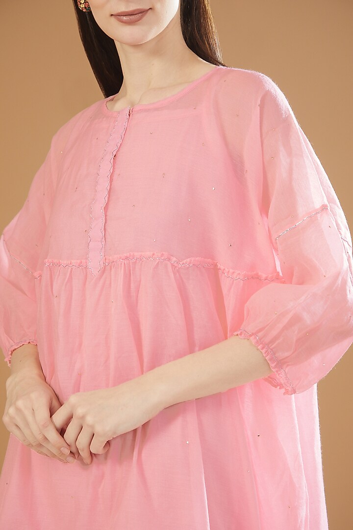 Pink Chanderi Cotton Embroidered Tunic by SAMAK BY MARZIAMEHDI at Pernia's Pop Up Shop