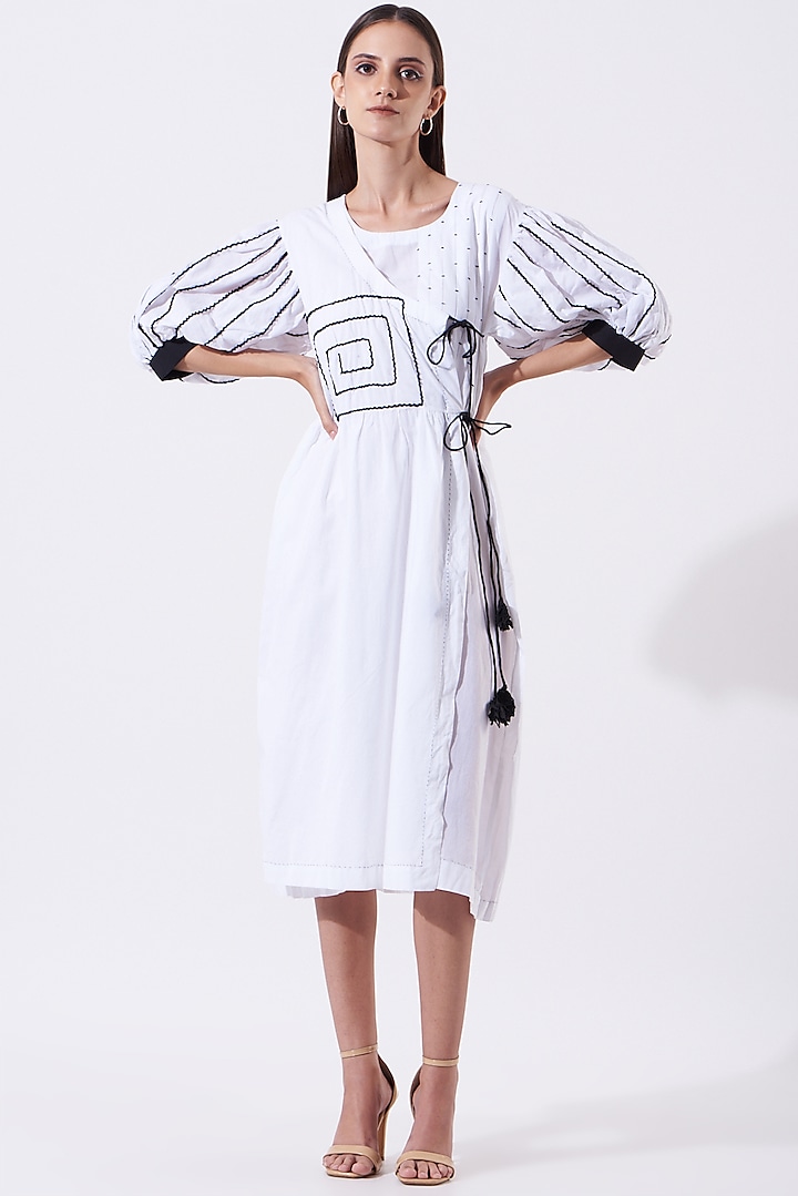 White Printed Angrakha Dress by SAMAK BY MARZIAMEHDI