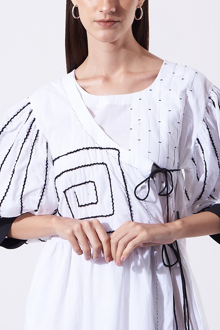 White Printed Angrakha Summer Dress by SAMAK BY MARZIAMEHDI at Pernia's Pop Up Shop