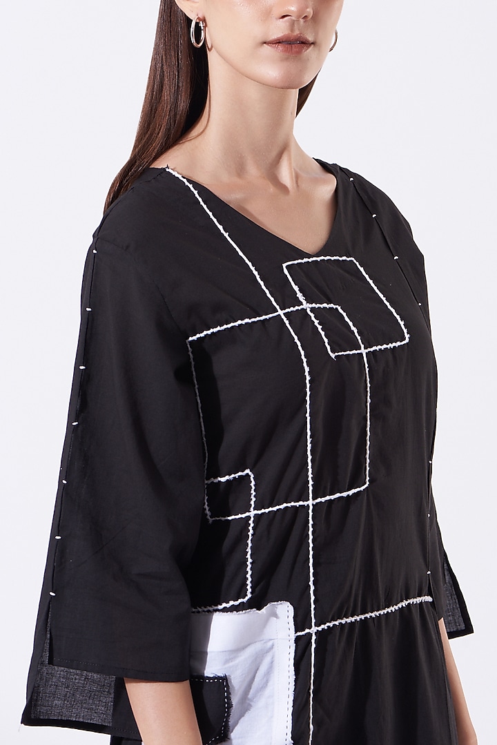 Black Embroidered High-Low Kurta Set by SAMAK BY MARZIAMEHDI at Pernia's Pop Up Shop