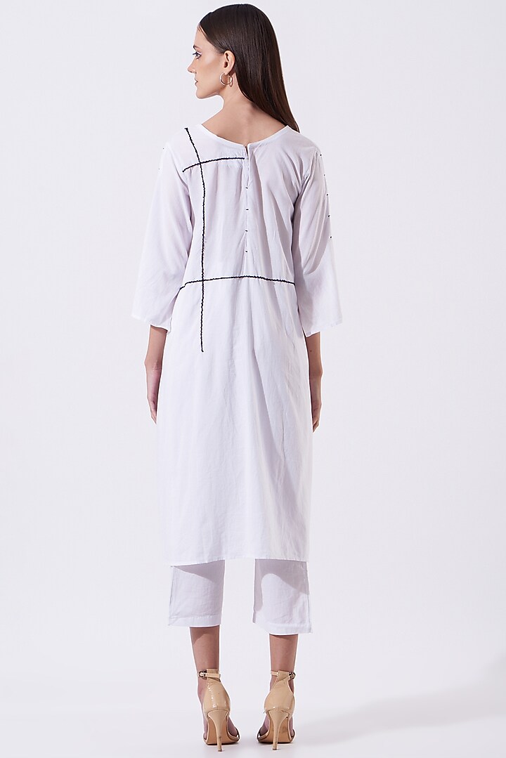 White Embroidered High-Low Kurta Set by SAMAK BY MARZIAMEHDI at Pernia's Pop Up Shop