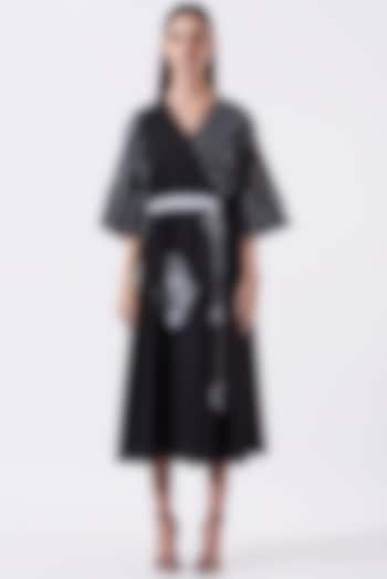 Black Embroidered Wrap Tunic Dress by SAMAK BY MARZIAMEHDI
