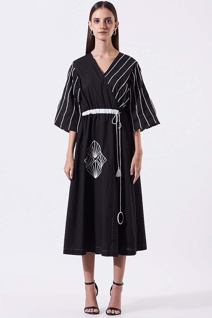 Black Embroidered Wrap Tunic Summer Dress by SAMAK BY MARZIAMEHDI at  Pernia's Pop Up Shop