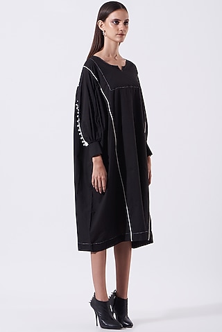 Black Cotton Oversized Tunic by SAMAK BY MARZIAMEHDI