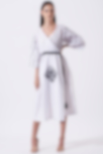 White Printed Wrap-Round Angrakha Summer Dress by SAMAK BY MARZIAMEHDI at Pernia's Pop Up Shop