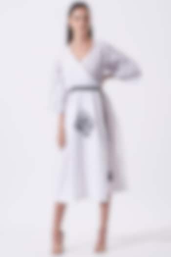 White Printed Wrap-Round Angrakha Dress by SAMAK BY MARZIAMEHDI
