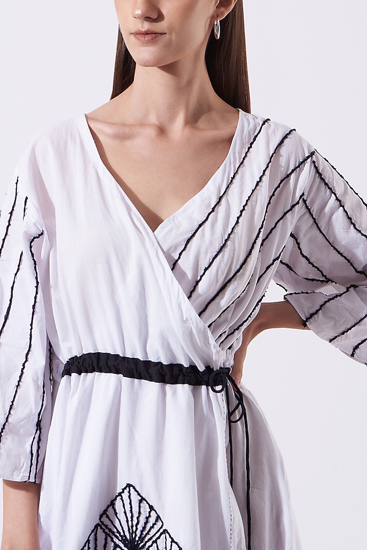 White Printed Wrap-Round Angrakha Summer Dress by SAMAK BY MARZIAMEHDI at Pernia's Pop Up Shop