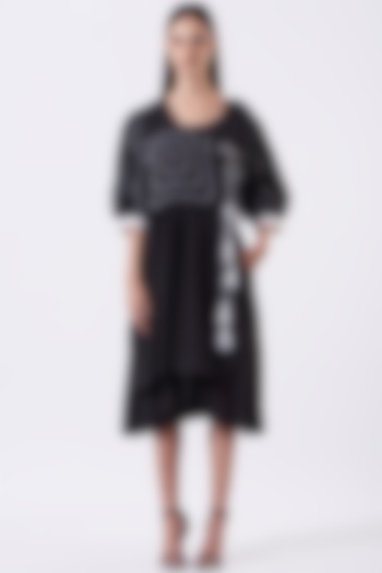 Black Embroidered Angrakha Summer Dress by SAMAK BY MARZIAMEHDI at Pernia's Pop Up Shop