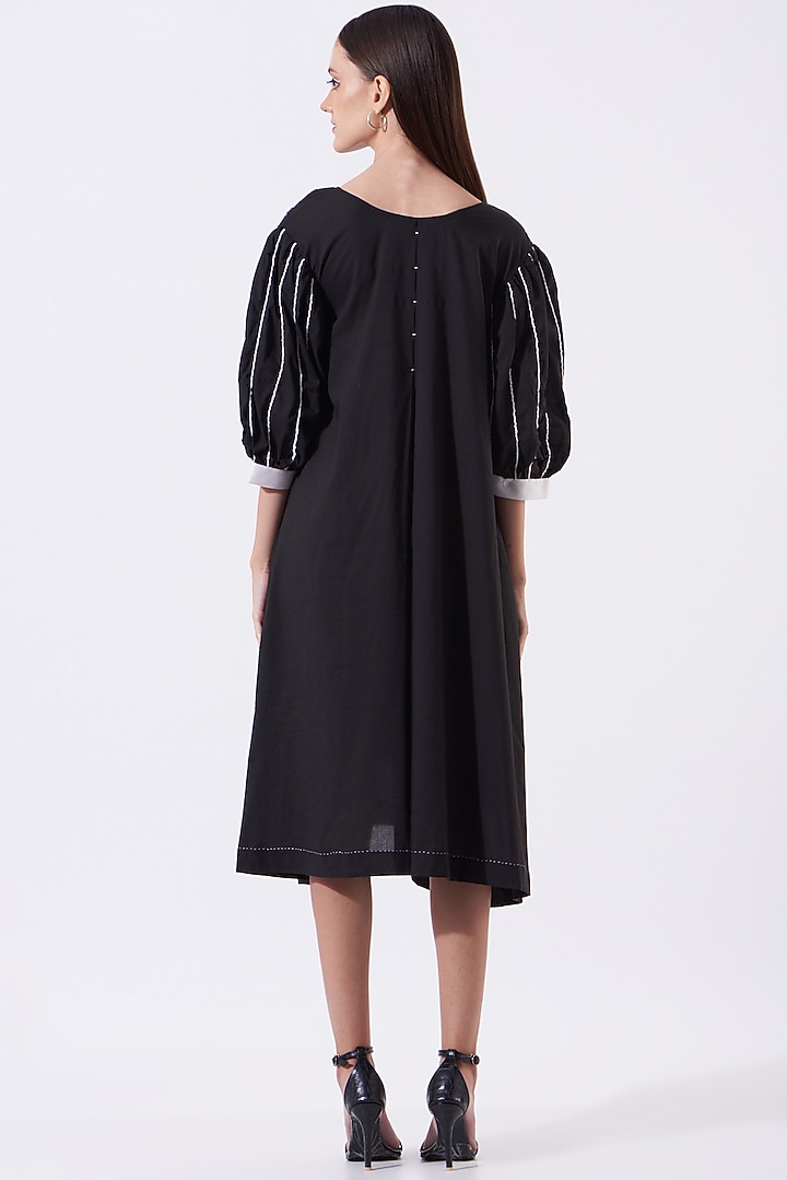 Black Embroidered Angrakha Summer Dress by SAMAK BY MARZIAMEHDI at Pernia's Pop Up Shop