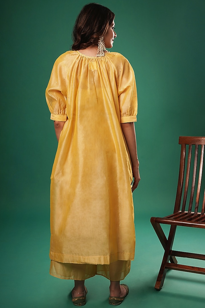Yellow Chanderi Cotton Kurta Set by SAMAK BY MARZIAMEHDI at Pernia's Pop Up Shop