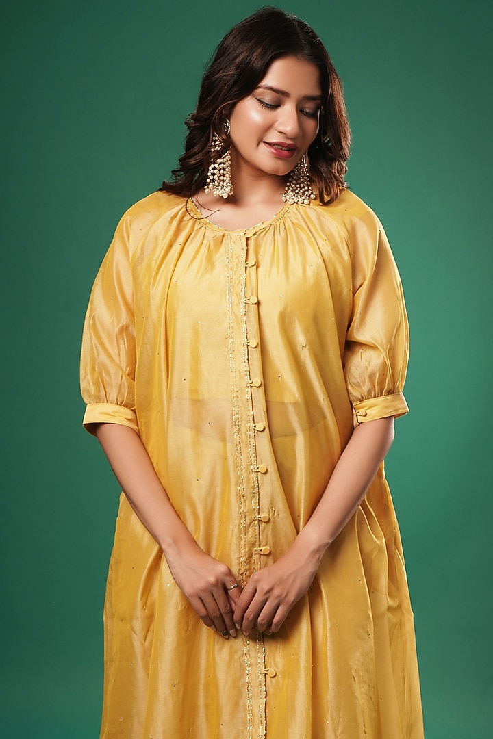 Yellow Chanderi Cotton Kurta Set by SAMAK BY MARZIAMEHDI at Pernia's Pop Up Shop